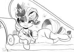 Size: 4093x2894 | Tagged: safe, artist:sofiko-ko, rarity, pony, unicorn, g4, clothes, fainting couch, female, looking at you, mare, pose, sketch, solo