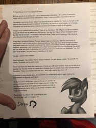 Size: 1536x2048 | Tagged: safe, artist:princessdedpool, artist:setharu, derpy hooves, pegasus, pony, bronycon, g4, 2019, end of bronycon, end of ponies, feels, female, heartwarming, letter, photo, solo, text, thank you, the end is neigh, wholesome, writing