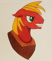 Size: 1824x2147 | Tagged: safe, artist:polar_storm, big macintosh, earth pony, pony, g4, angry, colored sketch, ears back, male, solo, stallion, traditional art