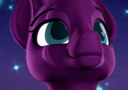 Size: 600x422 | Tagged: safe, artist:argodaemon, tempest shadow, pony, ponies the anthology vii, g4, 3d, animated, close-up, female, smiling, solo, some mares just want to watch the world burn
