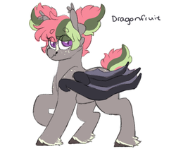 Size: 623x534 | Tagged: safe, artist:liefsong, oc, oc only, oc:dragonfruit, bat pony, hybrid, pony, blaze (coat marking), coat markings, facial markings, fangs, feathered fetlocks, female, filly, foal, freckles, parent:lief, parent:windwalker, parents:oc x oc, pigtails, simple background, solo