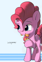 Size: 1000x1500 | Tagged: safe, artist:vultraz, pinkie pie, pony, g4, /pone/, 08chan, churros, eating, solo focus