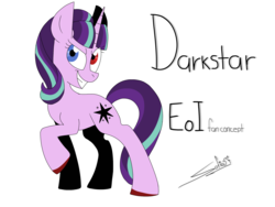 Size: 2048x1536 | Tagged: safe, artist:mr.rexy, starlight glimmer, oc, oc:darkstar, pony, unicorn, elements of insanity, g4, colored hooves, female, grin, heterochromia, looking at you, self deprecation in description, simple background, smiling, solo