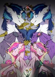 Size: 1470x2048 | Tagged: safe, artist:snowillusory, princess cadance, queen chrysalis, shining armor, alicorn, changeling, pony, unicorn, a canterlot wedding, g4, disguise, disguised changeling