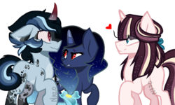 Size: 1023x612 | Tagged: safe, artist:ipandacakes, artist:vintage-owll, oc, oc only, oc:nightfly, oc:northern constellation, oc:onyx star, pony, unicorn, female, male, mare, simple background, stallion, transparent background