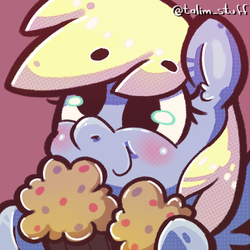 Size: 900x900 | Tagged: safe, artist:talimingi, derpy hooves, g4, blushing, cute, derpabetes, food, icon, muffin, smiling