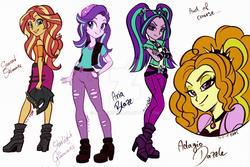 Size: 1280x854 | Tagged: safe, artist:nadairead, adagio dazzle, aria blaze, starlight glimmer, sunset shimmer, equestria girls, equestria girls specials, g4, my little pony equestria girls: better together, my little pony equestria girls: mirror magic, my little pony equestria girls: rainbow rocks, beanie, hat, obtrusive watermark, smiling, standing, watermark