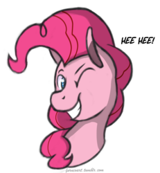 Size: 1280x1385 | Tagged: safe, artist:furncoart, part of a set, pinkie pie, earth pony, pony, g4, bust, explicit source, female, grin, laughing, looking at you, mare, one eye closed, simple background, smiling, solo, white background, wink