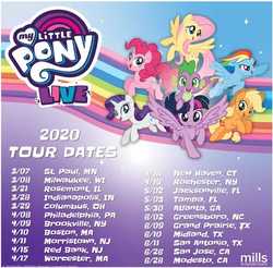 Size: 699x689 | Tagged: safe, applejack, fluttershy, pinkie pie, rainbow dash, rarity, spike, twilight sparkle, alicorn, pony, g4, my little pony live, my little pony: the movie, 2020, mane seven, mane six, my little pony logo, schedule, stock vector, twilight sparkle (alicorn), united states