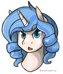 Size: 1280x1500 | Tagged: safe, artist:furncoart, oc, oc only, oc:opuscule antiquity, pony, unicorn, bust, explicit source, eyebrows, eyebrows visible through hair, female, looking at you, mare, open mouth, solo