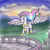 Size: 1280x1280 | Tagged: safe, artist:furncoart, princess celestia, alicorn, pony, g4, balcony, female, flying, halo, jewelry, landing, mare, regalia, scenery, solo, spread wings, sun, sunrise, windswept mane, wings