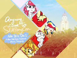 Size: 2048x1536 | Tagged: dead source, safe, artist:php142, oc, oc:indonisty, oc:kwankao, oc:pearl shine, oc:rosa blossomheart, oc:temmy, pony, project seaponycon, anyway come to seaponycon, anyway come to trotcon, indonesia, malaysia, nation ponies, philippines, singapore, subverted meme, thailand
