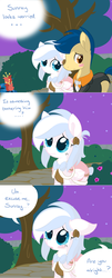 Size: 1240x3078 | Tagged: safe, artist:asksugarcloud, oc, oc only, oc:sugar cloud, oc:sunray smiles, earth pony, pegasus, pony, ask sugar cloud, ask sunray smiles, clothes, dress, female, male, mare, prom, stallion, suit