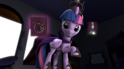 Size: 1280x720 | Tagged: safe, artist:mrm, twilight sparkle, alicorn, pony, g4, 3d, bombinomicon, book, crossover, evil, evil twilight, female, grin, looking at you, mare, smiling, solo, source filmmaker, team fortress 2, twilight sparkle (alicorn), tyrant sparkle