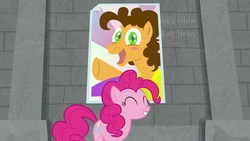 Size: 1920x1080 | Tagged: safe, screencap, cheese sandwich, pinkie pie, pony, g4, the last laugh, poster, wall
