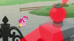 Size: 1920x1080 | Tagged: safe, screencap, pinkie pie, pony, g4, the last laugh, alarm, cupcake, cute, excited, food, smiling