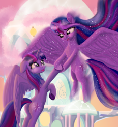 Size: 2882x3099 | Tagged: safe, artist:greenbrothersart, twilight sparkle, alicorn, pony, g4, butt, clothes, crying, female, high res, looking at each other, mare, open clothes, plot, treehouse of harmony, treelight sparkle, twibutt, twilight sparkle (alicorn), twolight