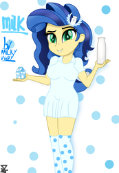 Size: 2000x2888 | Tagged: safe, artist:theretroart88, oc, oc only, oc:milky way, equestria girls, g4, breasts, clothes, equestria girls-ified, female, high res, milk, shirt, smiling, solo