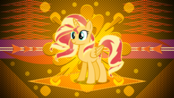 Size: 3840x2160 | Tagged: safe, artist:laszlvfx, artist:orin331, edit, sunset shimmer, alicorn, pony, g4, abstract background, alicornified, female, high res, mare, race swap, shimmercorn, solo, wallpaper, wallpaper edit