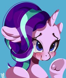 Size: 1121x1323 | Tagged: safe, artist:tohupo, starlight glimmer, pony, g4, blushing, cute, female, frog (hoof), glimmerbetes, heart eyes, open mouth, solo, underhoof, wingding eyes