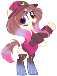 Size: 1759x2369 | Tagged: safe, artist:mint-light, artist:rukemon, oc, oc only, oc:star slugger, pony, bandaid, base used, baseball cap, blank flank, cap, clothes, commission, eyeshadow, female, hat, jersey, makeup, mare, raised hoof, rearing, simple background, socks, solo, stockings, tail wrap, thigh highs, transparent background