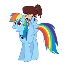 Size: 1024x964 | Tagged: safe, artist:theawesomeguy98201, rainbow dash, human, pegasus, pony, g4, crossover, happy, lynn loud, riding, simple background, smiling, the loud house, white background, wings
