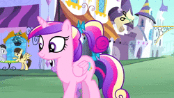 Size: 1920x1080 | Tagged: safe, screencap, lucky clover, princess cadance, twilight sparkle, wild fire, alicorn, earth pony, pegasus, pony, unicorn, a canterlot wedding, g4, season 2, animated, argument, background pony, bedroom eyes, butt, city, female, filly, filly cadance, filly twilight sparkle, heart, love, luckyfire, magic, male, mare, mind control, no sound, plot, proud, stallion, straight, table, teen princess cadance, teenager, unicorn twilight, webm, younger