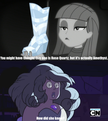 Size: 1280x1440 | Tagged: safe, edit, edited screencap, screencap, maud pie, gem (race), equestria girls, g4, my little pony equestria girls: better together, rarity investigates: the case of the bedazzled boot, rarity investigates: the case of the bedazzled boot: applejack, amethyst, amethyst (steven universe), amethyst rose quartz, bedazzled boot, boot, cartoon network, cartoon network logo, cyoa, female, gem, quartz, rose quartz (steven universe), shapeshifting, steven universe, surprised