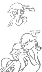 Size: 3000x5172 | Tagged: safe, artist:cottonheart05, oc, oc only, hippogriff, pegasus, pony, couple, depressed, drawing, female, hippogriff oc, male, pegasus oc, sketch