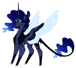 Size: 1500x1344 | Tagged: safe, artist:australian-senior, princess luna, alicorn, pony, kirindos, g4, alternate universe, colored hooves, colored wings, colored wingtips, ethereal mane, female, leonine tail, mare, simple background, solo, starry mane, transparent background