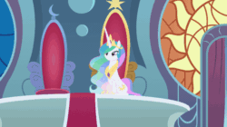 Size: 840x471 | Tagged: safe, artist:forgalorga, princess celestia, starlight glimmer, alicorn, pony, g4, alicornified, animated, celestia is not amused, female, gif, race swap, starlicorn, this will end in a trip to the moon, this will end in banishment, this will end in tears, this will end in tears and/or a journey to the moon