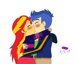 Size: 1280x1071 | Tagged: safe, artist:stella-exquisa, flash sentry, sunset shimmer, equestria girls, g4, female, kissing, male, ship:flashimmer, shipping, straight