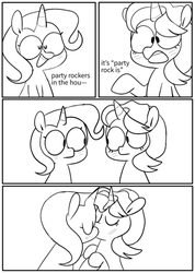 Size: 540x760 | Tagged: safe, artist:pinkiespresent, starlight glimmer, trixie, pony, unicorn, g4, duo, female, kissing, lesbian, lmfao, mare, meme, ship:startrix, shipping, that escalated quickly