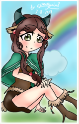 Size: 762x1200 | Tagged: safe, artist:penguin?, yona, human, yak, g4, clothes, eared humanization, female, horn, horned humanization, humanized, looking at you, solo