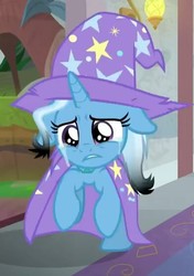Size: 392x556 | Tagged: safe, screencap, trixie, pony, a horse shoe-in, g4, cropped, crying, female, mare, sad, singed, solo
