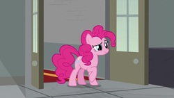 Size: 1920x1080 | Tagged: safe, screencap, pinkie pie, earth pony, pony, g4, the last laugh, confused, female, frown, mare, raised eyebrow, raised hoof, solo