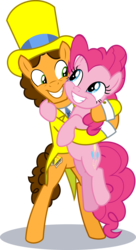 Size: 1000x1841 | Tagged: safe, artist:phucknuckl, cheese sandwich, pinkie pie, pony, g4, the last laugh, bipedal, clothes, hat, hug, inkscape, shipping fuel, simple background, suit, top hat, transparent background, vector
