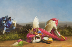Size: 2000x1313 | Tagged: safe, artist:bra1neater, artist:v747, princess celestia, princess luna, alicorn, pony, g4, bored, bow, bush, celestia is not amused, cellphone, crown, cute, cutelestia, dirt road, dropped ice cream, duo, face down ass up, featured image, female, food, grin, hair bow, hoof hold, hoof shoes, ice cream, ice cream cone, jewelry, lunabetes, majestic as fuck, mare, phone, pink-mane celestia, pouting, regalia, road, royal sisters, s1 luna, scrunchy face, sibling rivalry, siblings, sisters, smartphone, smiling, this will end in tears and/or a journey to the moon, tripped, trolluna, unamused, upset, younger
