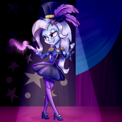 Size: 1861x1861 | Tagged: safe, artist:lixthefork, trixie, equestria girls, g4, clothes, dress, female, magic, performance, solo, stage