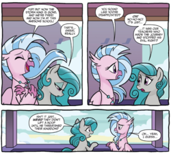 Size: 693x623 | Tagged: safe, artist:tony fleecs, idw, official comic, silverstream, swift foot, earth pony, hippogriff, pony, thracian, g4, spoiler:comic, spoiler:comicfeatsoffriendship01, comic, duo, female, mare, speech bubble