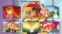 Size: 1197x668 | Tagged: safe, artist:cartoonfan10, flash sentry, sunset shimmer, equestria girls, equestria girls specials, g4, my little pony equestria girls: better together, my little pony equestria girls: forgotten friendship, my little pony equestria girls: friendship games, my little pony equestria girls: legend of everfree, my little pony equestria girls: rainbow rocks, my past is not today, camp everfree logo, camp everfree outfits, daydream shimmer, female, male, meme, ship:flashimmer, shipping, straight, sunset satan