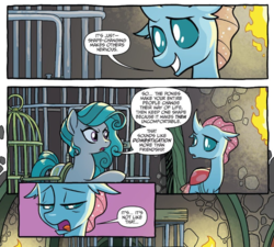 Size: 713x642 | Tagged: safe, artist:tonyfleecs, idw, official comic, ocellus, swift foot, changedling, changeling, earth pony, pony, thracian, g4, spoiler:comic, spoiler:comicfeatsoffriendship01, comic, duo, female, mare, speech bubble