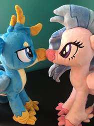 Size: 720x960 | Tagged: safe, photographer:justinleow, gallus, silverstream, hippogriff, g4, duo, female, irl, kissing, looking at each other, looking at someone, male, photo, plushie, ship:gallstream, shipping, straight
