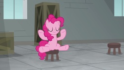 Size: 1920x1080 | Tagged: safe, screencap, pinkie pie, earth pony, pony, g4, the last laugh, female, mare, solo, stool