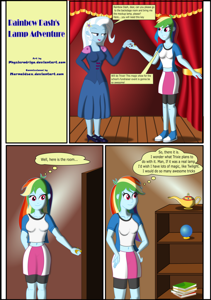 2111478 Safe Artist Physicrodrigo Rainbow Dash Trixie Comic Rainbow Dash S Lamp Adventure