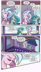 Size: 2033x3529 | Tagged: safe, artist:tonyfleecs, idw, official comic, silverstream, swift foot, classical hippogriff, earth pony, hippogriff, pony, thracian, g4, spoiler:comic, spoiler:comicfeatsoffriendship01, comic, duo, facade, female, high res, manipulation, speech bubble, teenager, young mare