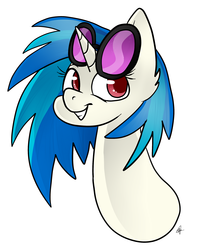Size: 2000x2500 | Tagged: safe, artist:katyusha, dj pon-3, vinyl scratch, pony, unicorn, g4, bust, female, glasses, glasses off, grin, high res, horn, mare, portrait, simple background, smiling, solo, sunglasses, white background, wrong eye color