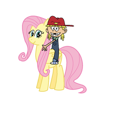 Size: 884x864 | Tagged: safe, artist:theawesomeguy98201, fluttershy, human, pegasus, pony, g4, crossover, lana loud, riding, simple background, smiling, the loud house, white background