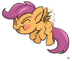 Size: 1122x950 | Tagged: safe, artist:underwoodart, scootaloo, bird, chicken, pegasus, pony, g4, blushing, female, flapping, flying, scootaloo can fly, simple background, solo, transparent background