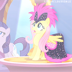 Size: 240x240 | Tagged: safe, edit, edited screencap, screencap, fluttershy, rarity, pegasus, pony, unicorn, g4, green isn't your color, animated, clothes, dress, female, gif